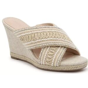 EUNC Kelly & Katie Issoa Wedge Sandal Beige Beaded Natural Wedge Espadrille 11